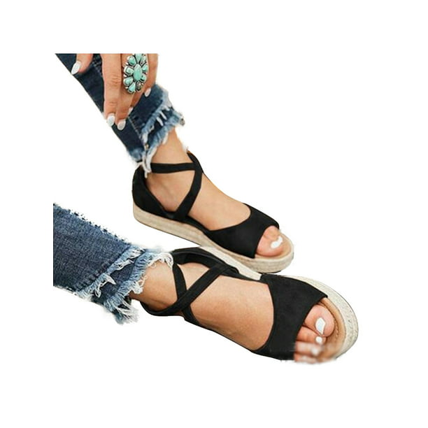 Details about  / Women Ankle Strap Close Toe Slip On Flat Espadrilles Sandals Summer Casual Shoes